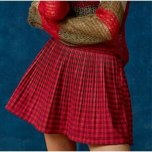 Urban Outfitters Red Pleated Mini Skirt with Micro Pleats in Plaid Size S NWT